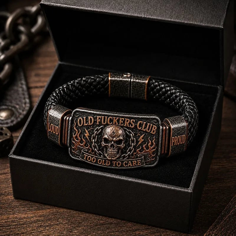 💀Old Fuckers Club Vintage Skull Flame Biker Braided Bracelet