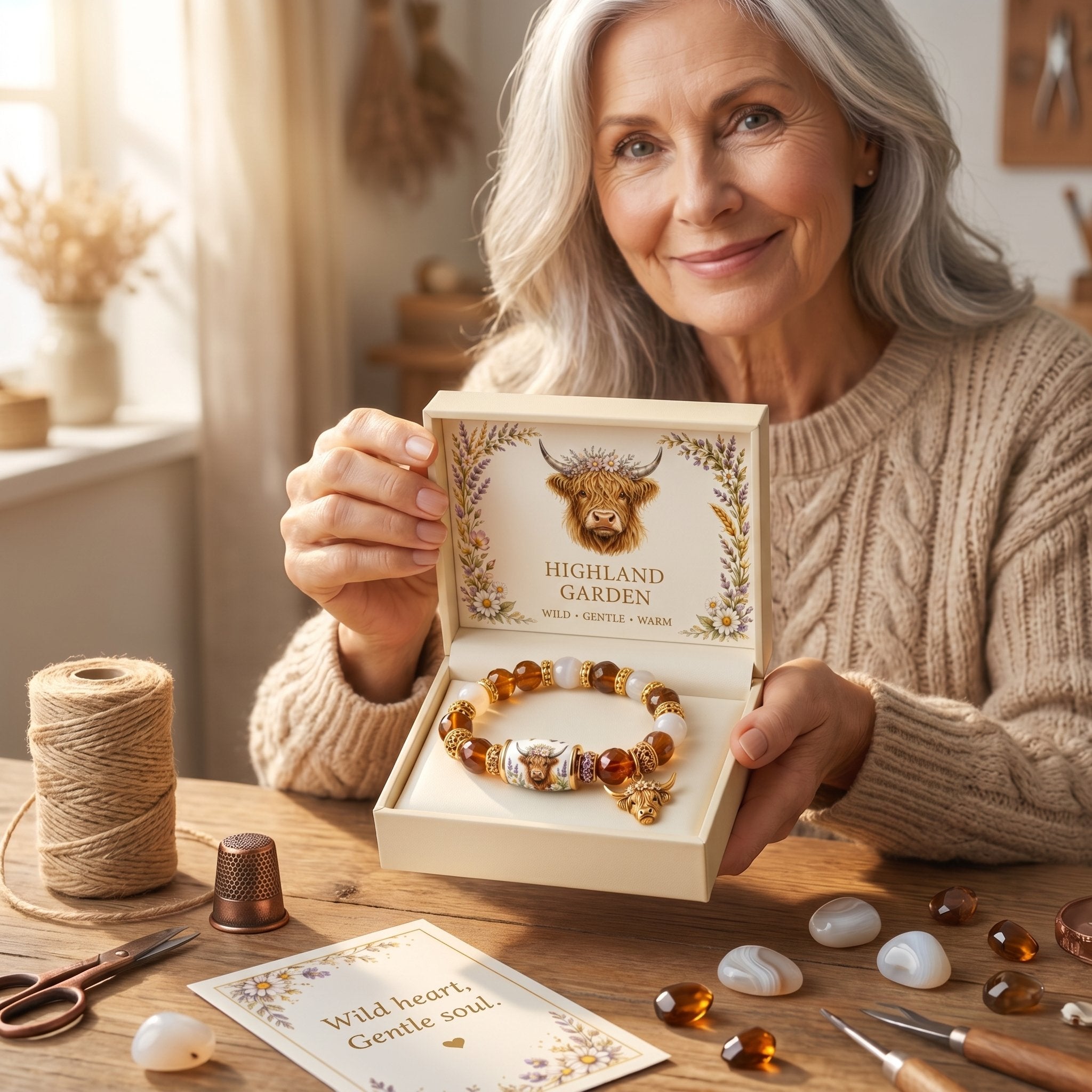 💖Handmade Highland Cow Blessing Bracelet