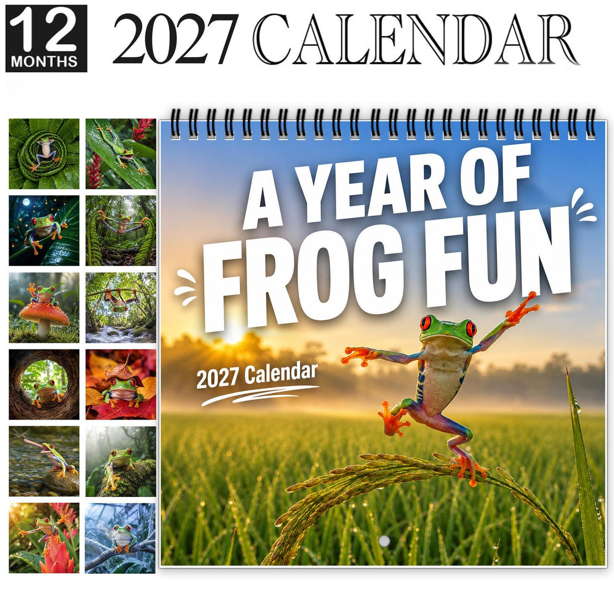 🐸 2027 Funny Frog Wall Calendar, 12-Month Spiral Planner With Notes