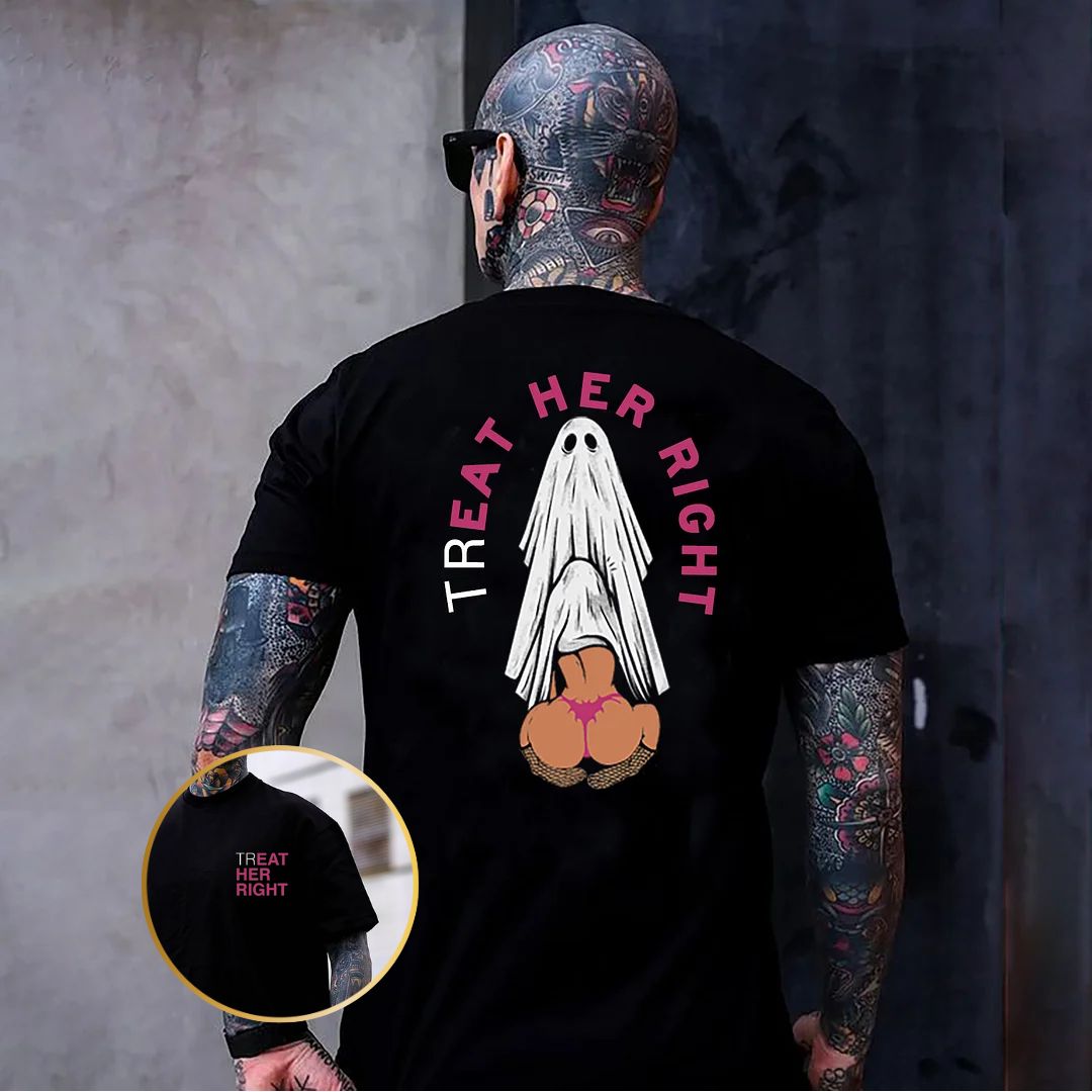 TREAT HER RIGHT Sexy Lady Ghost Graphic Casual Black Print T-shirt