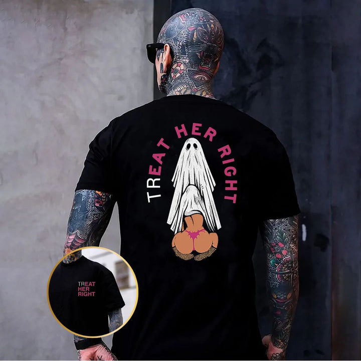 TREAT HER RIGHT Sexy Lady Ghost Graphic Casual Black Print T-shirt
