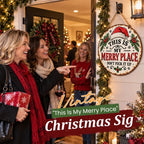 🎄🏡 This Is My Merry Place — Vintage Christmas Hanging Sign with Santa Hat & Holly