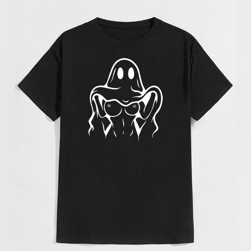 Naughty Ghost Sexy Boobs Graphic Print T-Shirt