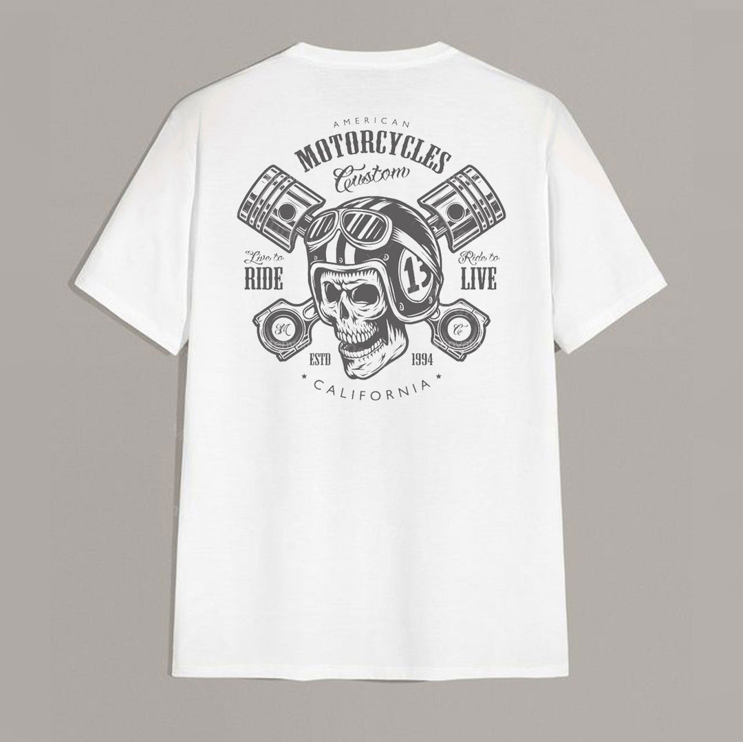 Modern Motorcycles Ride to Live White Print T-shirt