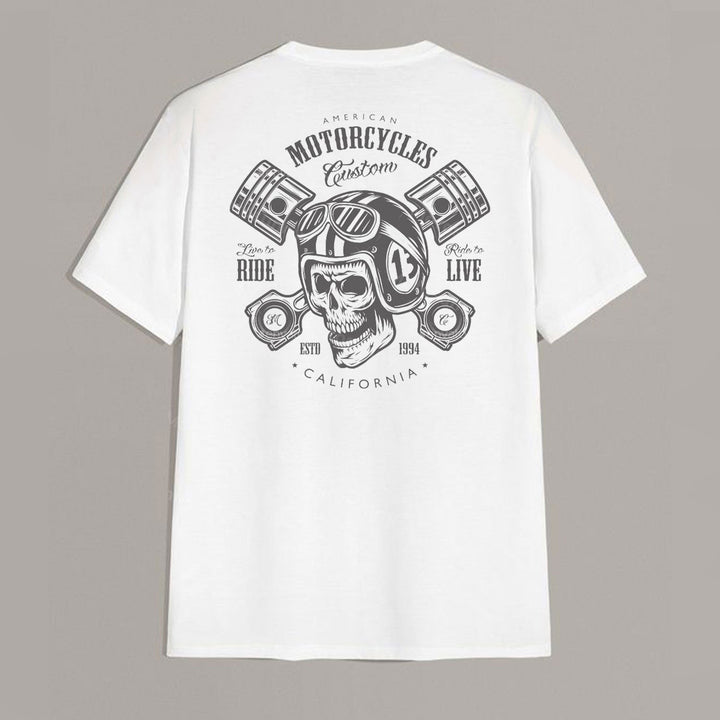 Modern Motorcycles Ride to Live White Print T-shirt