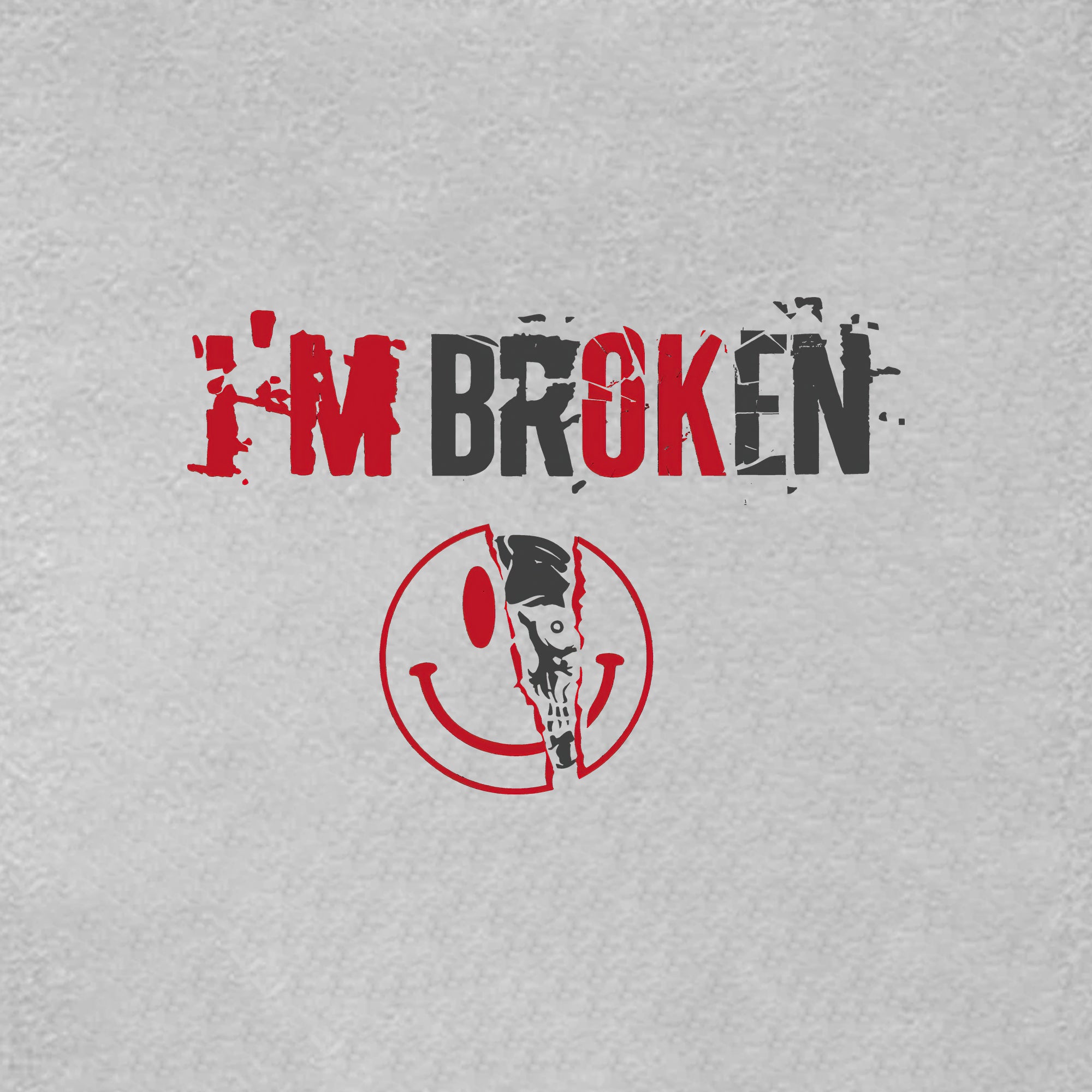I'M BROKEN and Smiling Face Skull Graphic Casual Black and White Print T-shirt