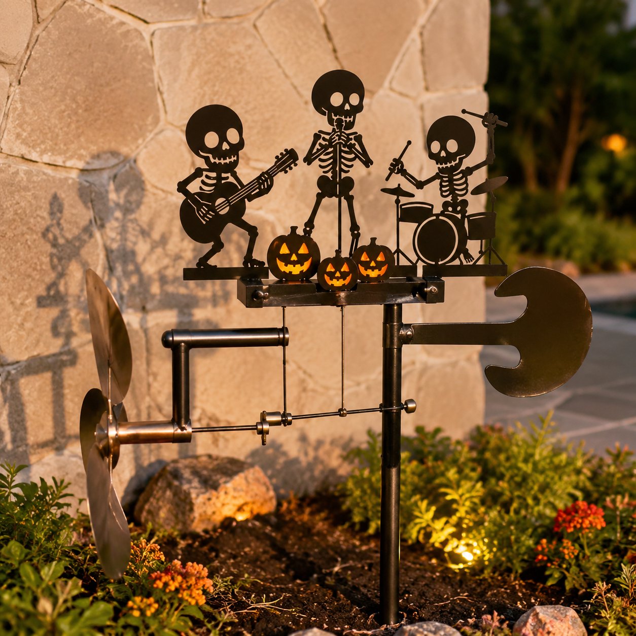 🔥HOT SALE 49% OFF💀🎃Halloween Skeleton Metal Drummer Kinetic Wind Spinner