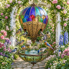 🎈🐦 Stained Glass Hot Air Balloon Bird Feeder — feed, sip, and perch all in one garden showpiece