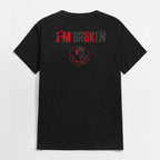 I'M BROKEN and Smiling Face Skull Graphic Casual Black and White Print T-shirt