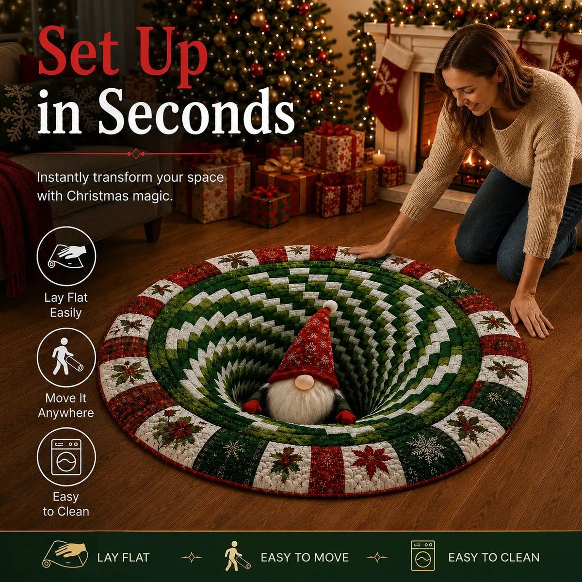 🎄 Christmas 3D Optical Illusion Rug