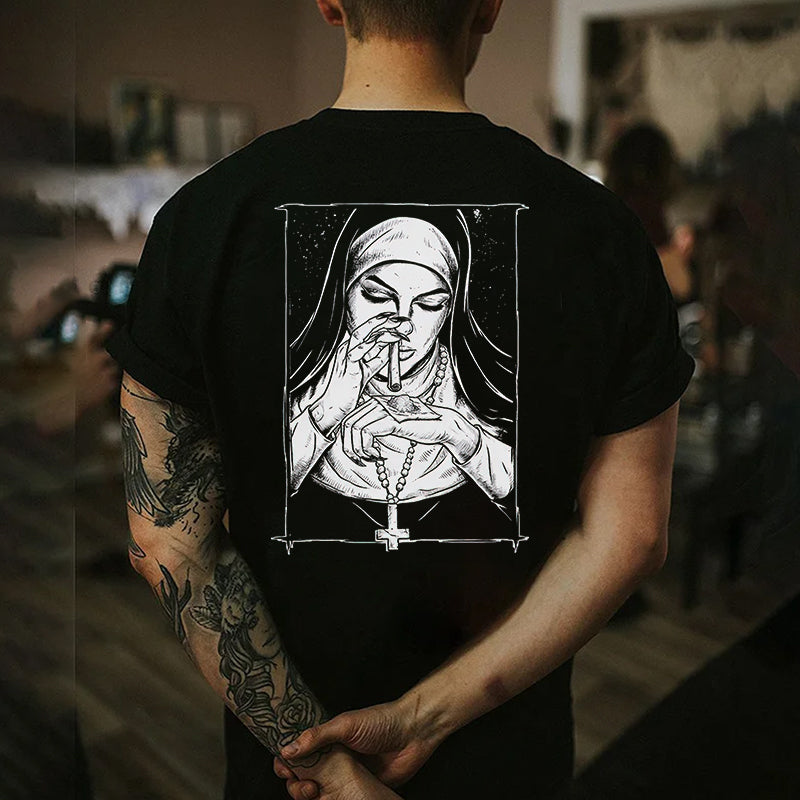 Bad Religious Nun Graphic Casual Black Print T-shirt