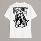UNHOLY Nun with Crucifix on Forehead Graphic Casual Black Print T-shirt