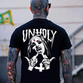 UNHOLY Nun with Crucifix on Forehead Graphic Casual Black Print T-shirt