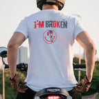 I'M BROKEN and Smiling Face Skull Graphic Casual Black and White Print T-shirt