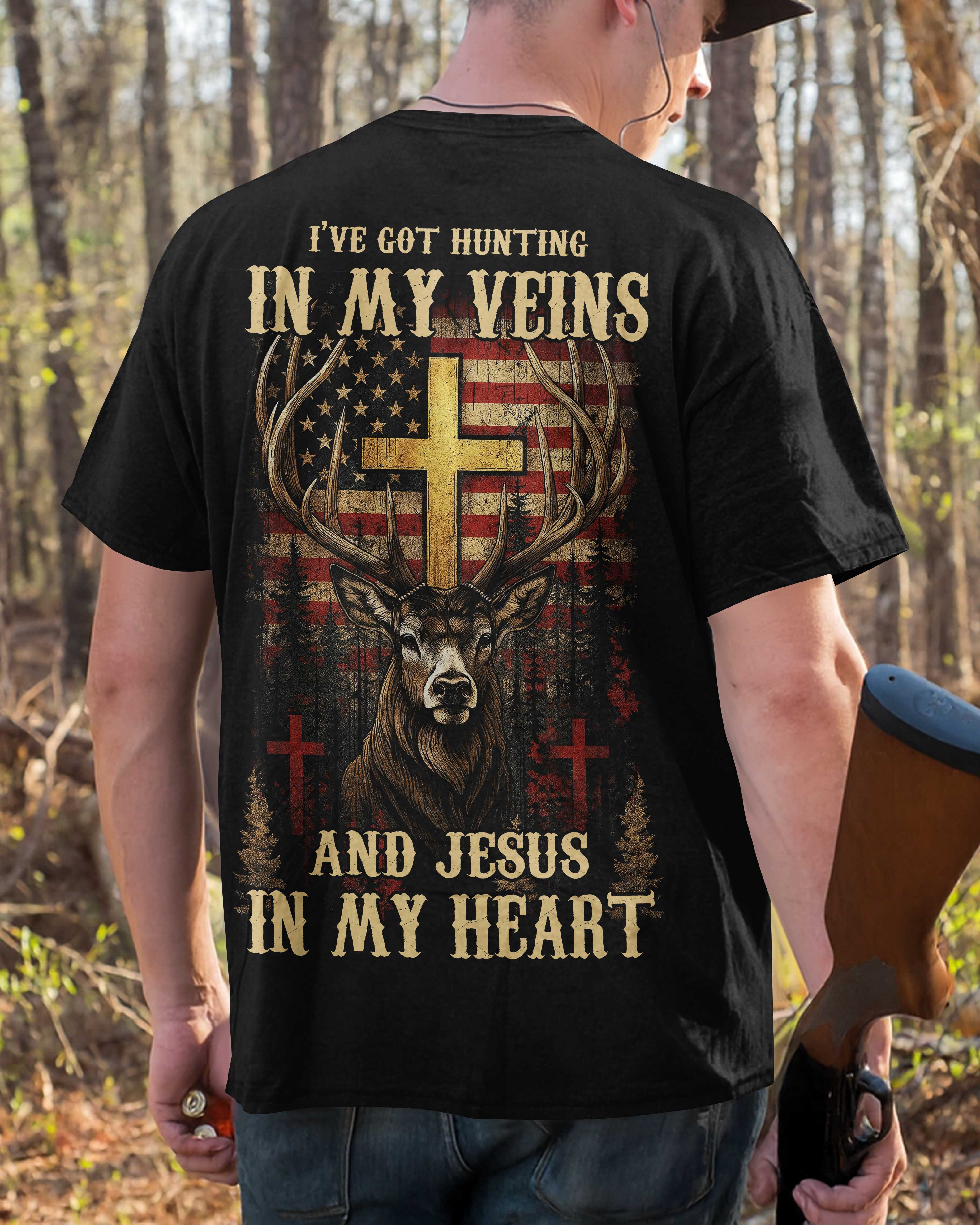I've Got Hunting In My Veins And Jesus In My Heart All Over Print T-Shirt