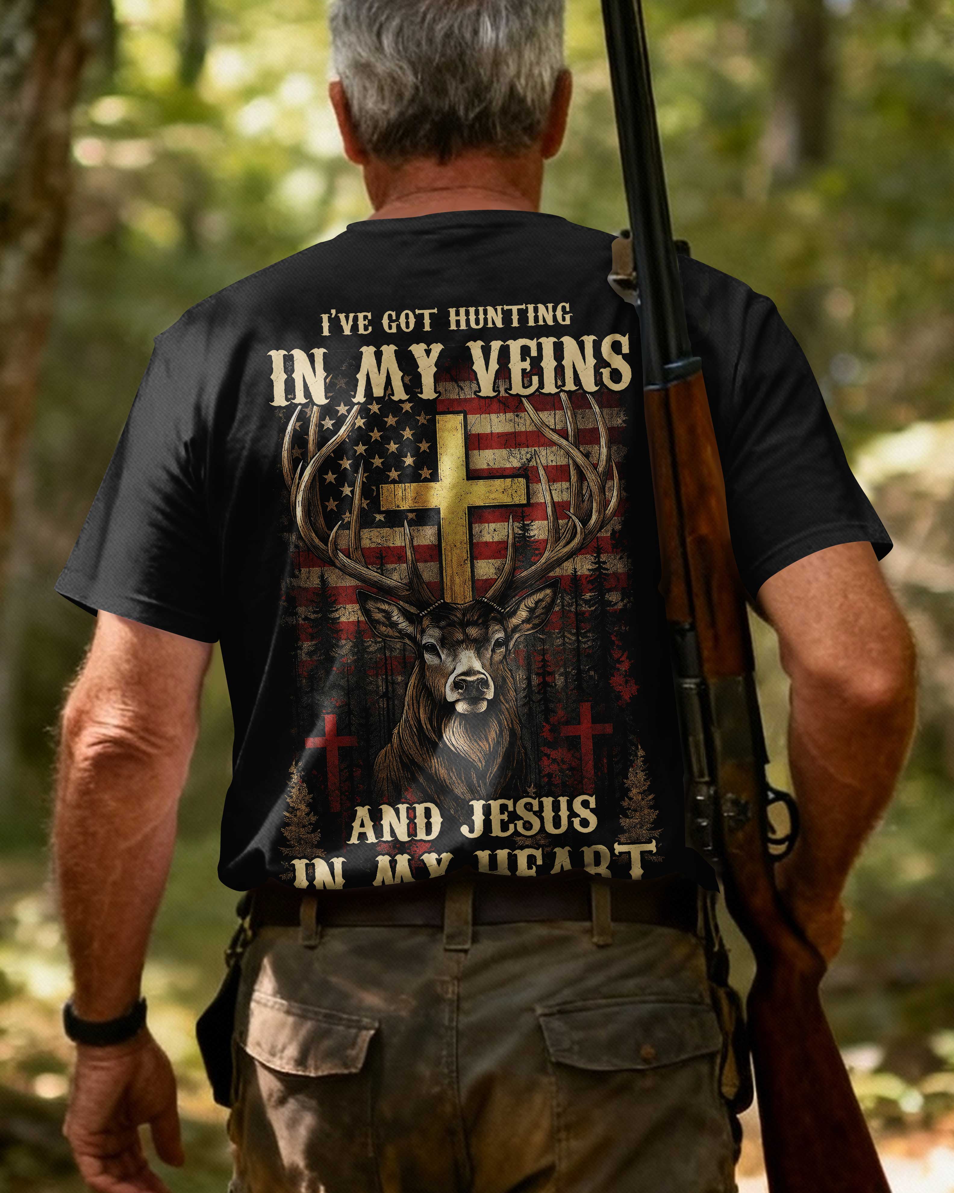 I've Got Hunting In My Veins And Jesus In My Heart All Over Print T-Shirt
