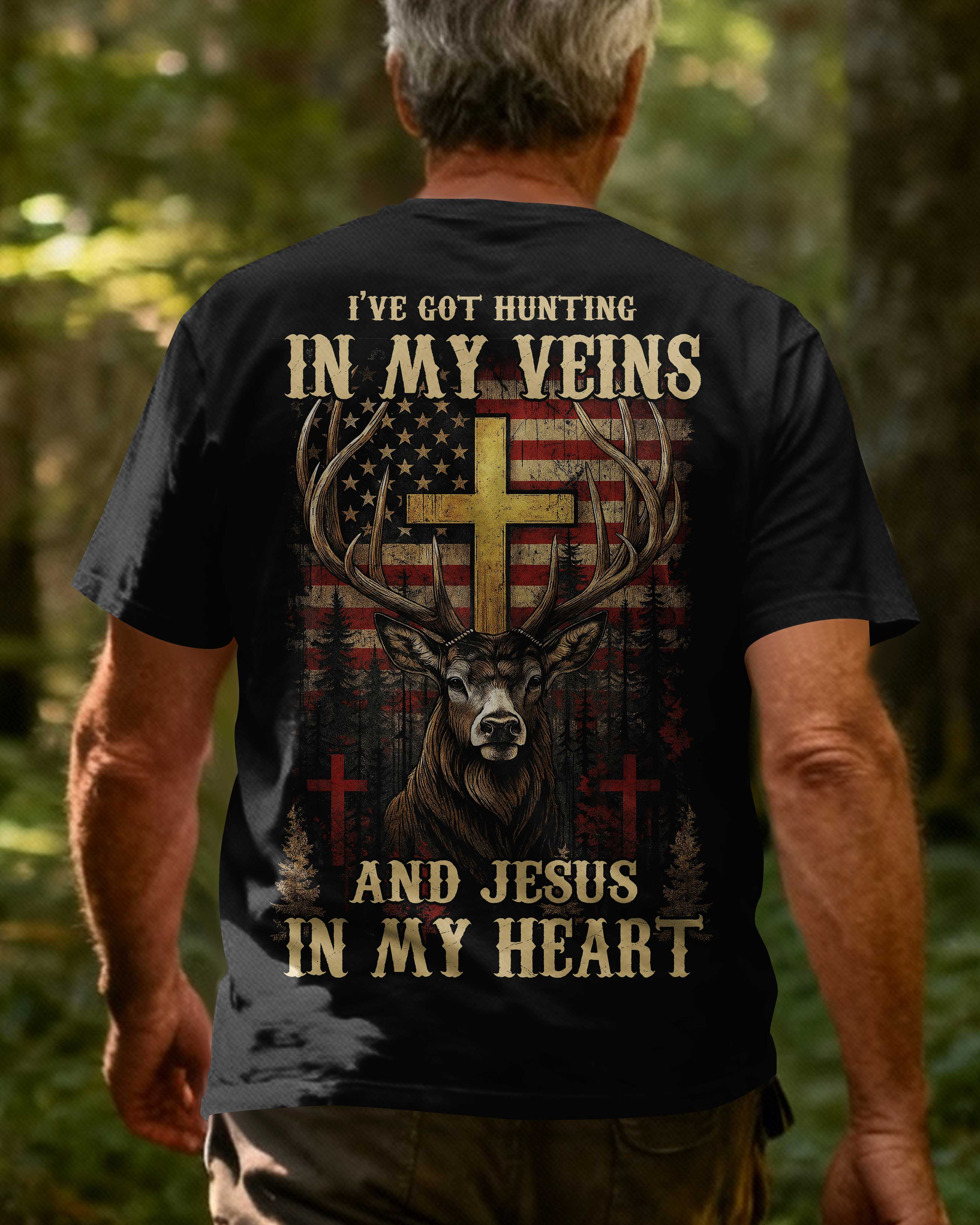 I've Got Hunting In My Veins And Jesus In My Heart All Over Print T-Shirt