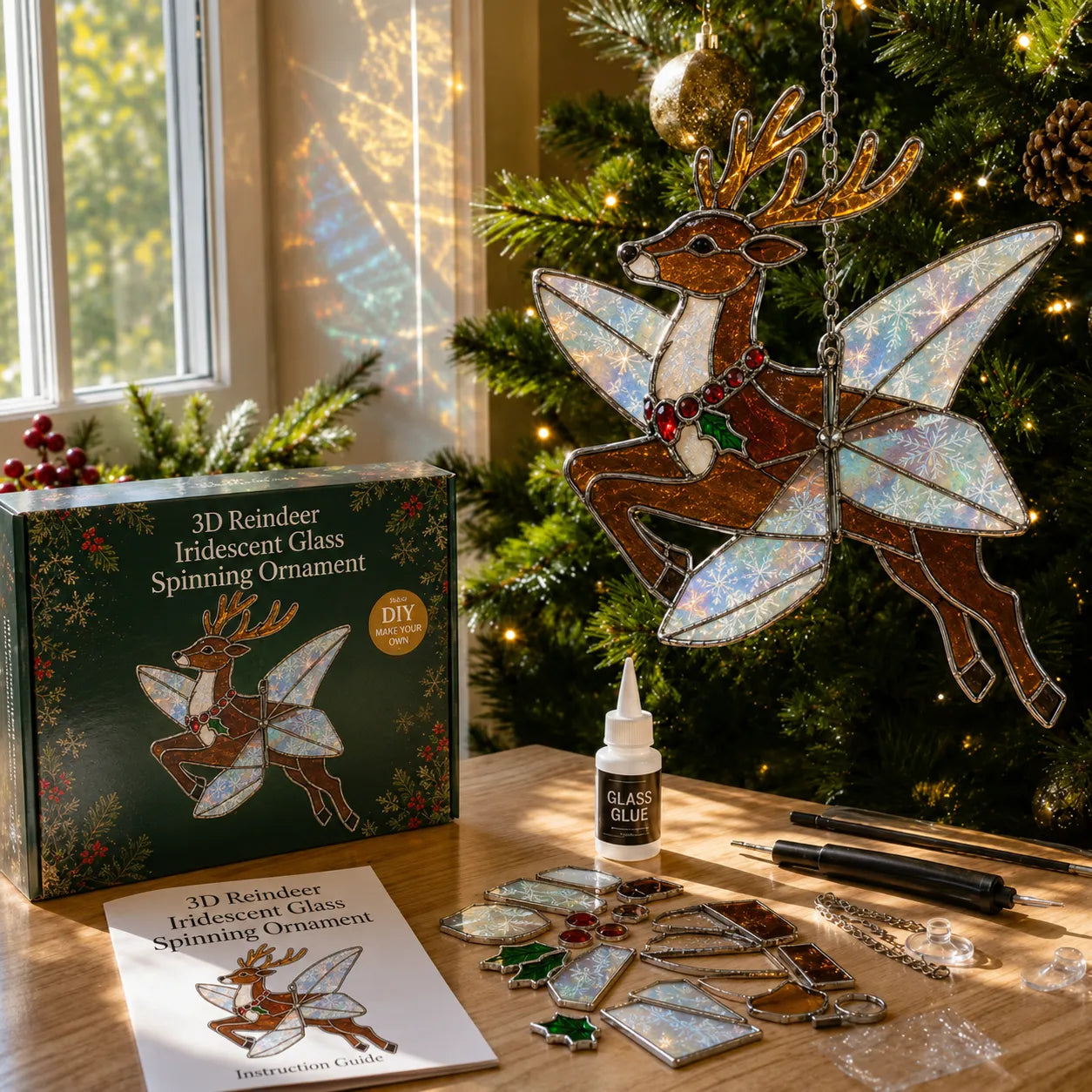 ⏳ Last Day 49% OFF – 🎄Beginner-Friendly 3D Christmas Iridescent Suncatcher DIY Kit | Complete Kit with Glass-Style Panels, Metal Frames, Hanging Chain, Tools & Step-by-Step Guide Included 💕