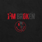 I'M BROKEN and Smiling Face Skull Graphic Casual Black and White Print T-shirt