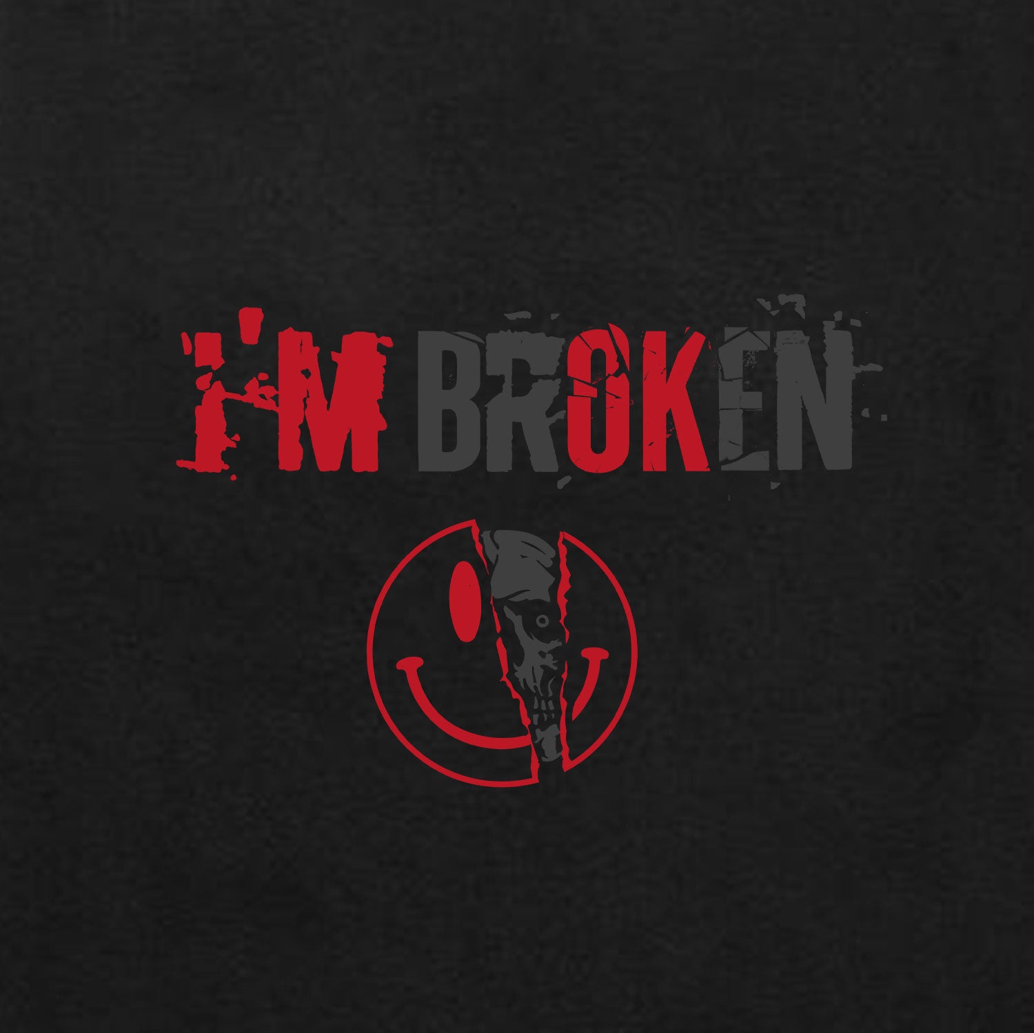 I'M BROKEN and Smiling Face Skull Graphic Casual Black and White Print T-shirt