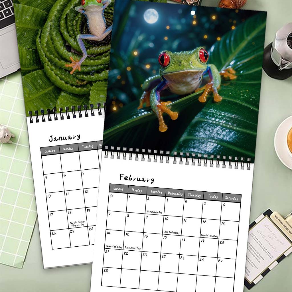 🐸 2027 Funny Frog Wall Calendar, 12-Month Spiral Planner With Notes