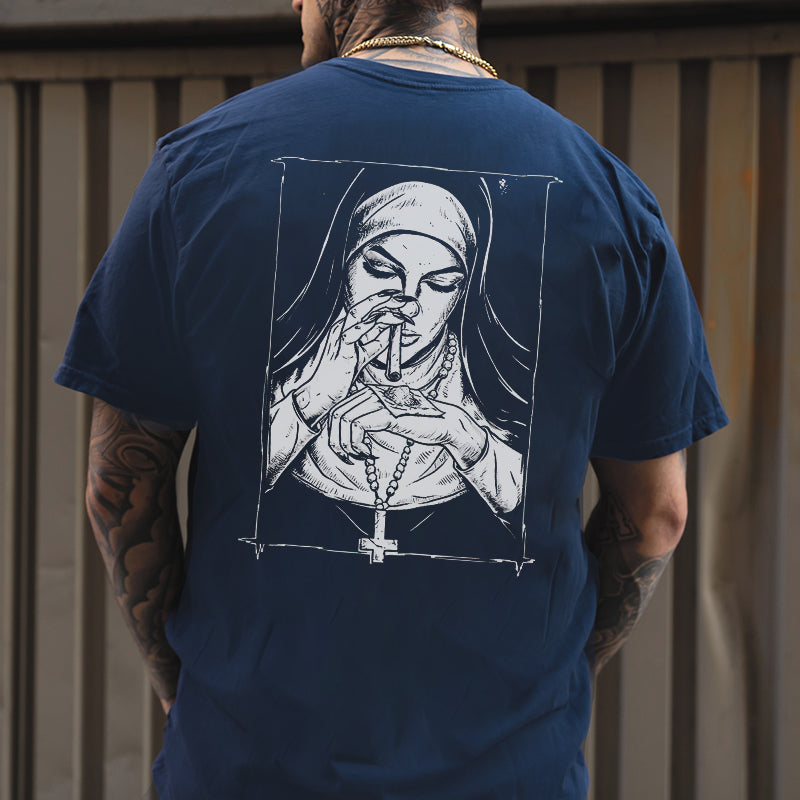 Bad Religious Nun Graphic Casual Black Print T-shirt