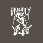 UNHOLY Nun with Crucifix on Forehead Graphic Casual Black Print T-shirt