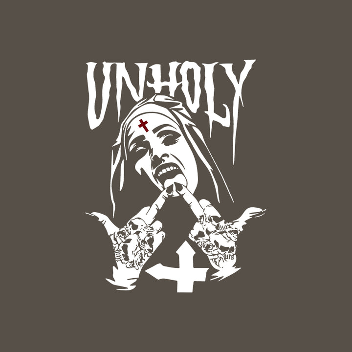 UNHOLY Nun with Crucifix on Forehead Graphic Casual Black Print T-shirt
