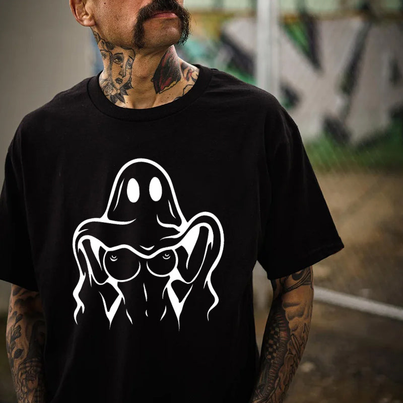 Naughty Ghost Sexy Boobs Graphic Print T-Shirt