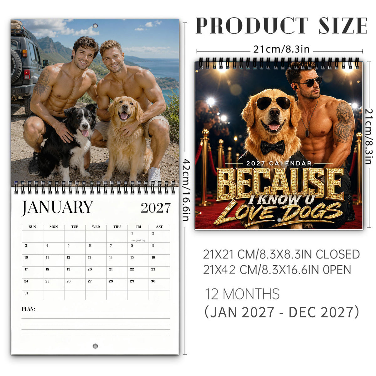 2027 Muscular Men & Beloved Dogs Wall Calendar