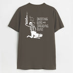 SHOOTING GUNS AND SPREADING BUNS Skull with Sexy Lady Print T-shirt