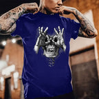 Skull with OK Pattern Graphic Casual Black Print T-shirt