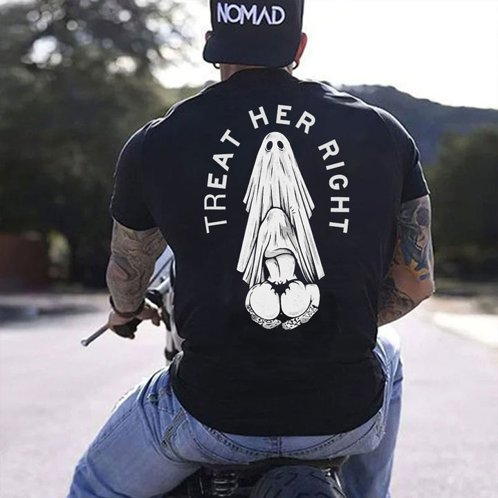 TREAT HER RIGHT Sexy Lady Ghost Graphic Casual Black Print T-shirt