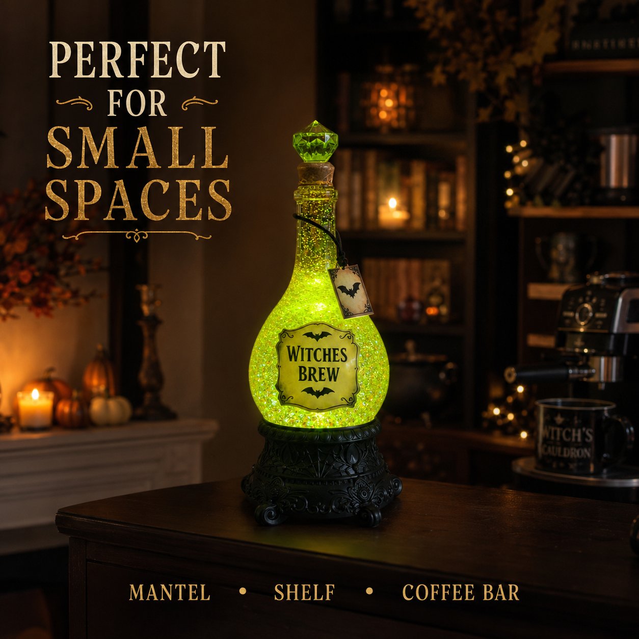 Lighted Witches' Brew Poison Bottle Glitter Globe