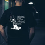 SHOOTING GUNS AND SPREADING BUNS Skull with Sexy Lady Print T-shirt