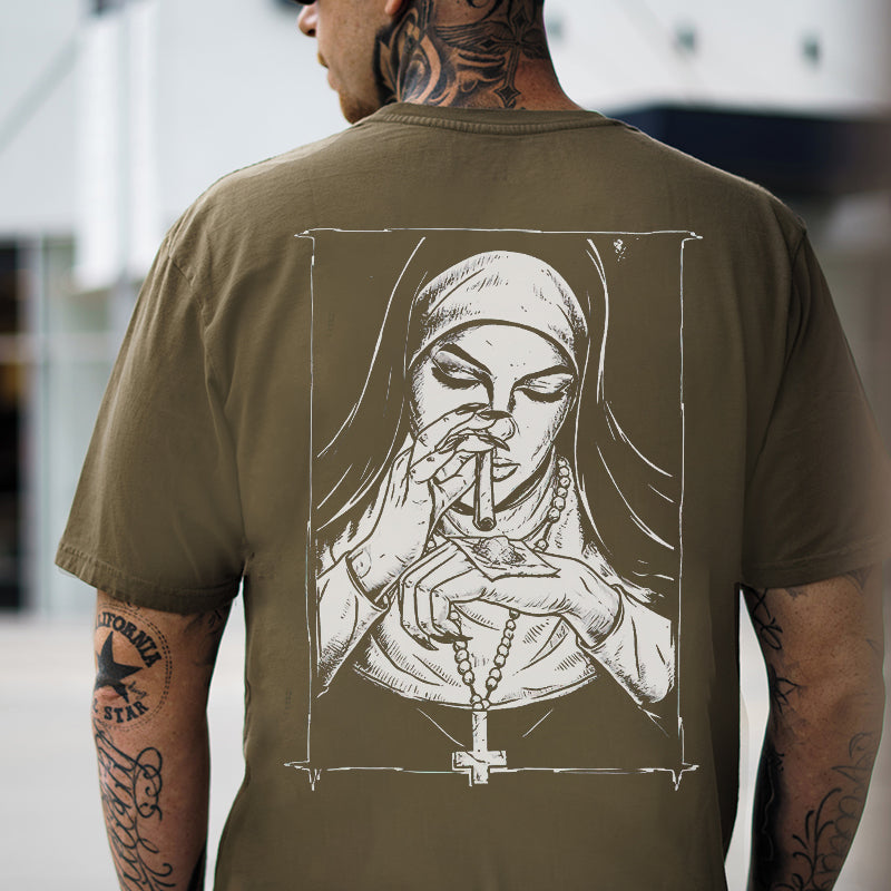 Bad Religious Nun Graphic Casual Black Print T-shirt