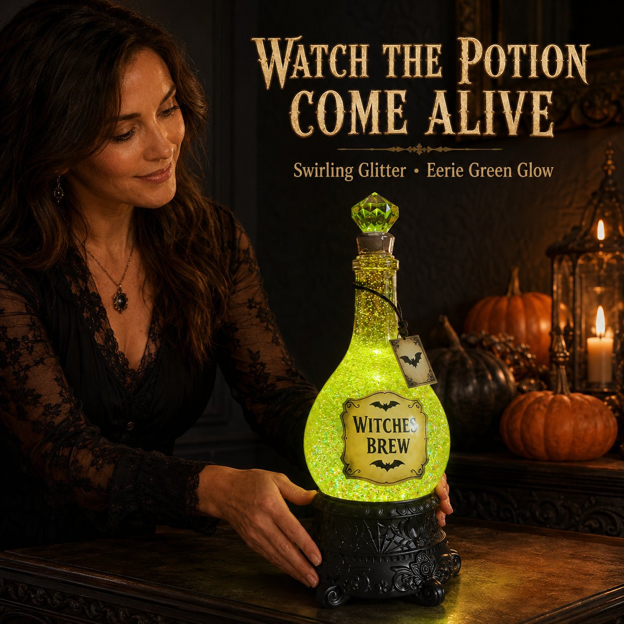 Lighted Witches' Brew Poison Bottle Glitter Globe