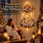 ✨Illuminated Christmas Tree & Village Wall Hanging | 🎄 Cascading Warm Lights for Living Rooms, Entryways & Staircases ✨