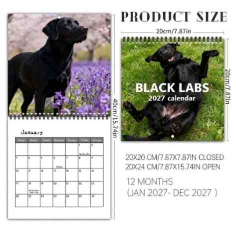 🐶Black Labs 2027 Wall Calendar- 12 Months of Loyal Looks & Happy Tails