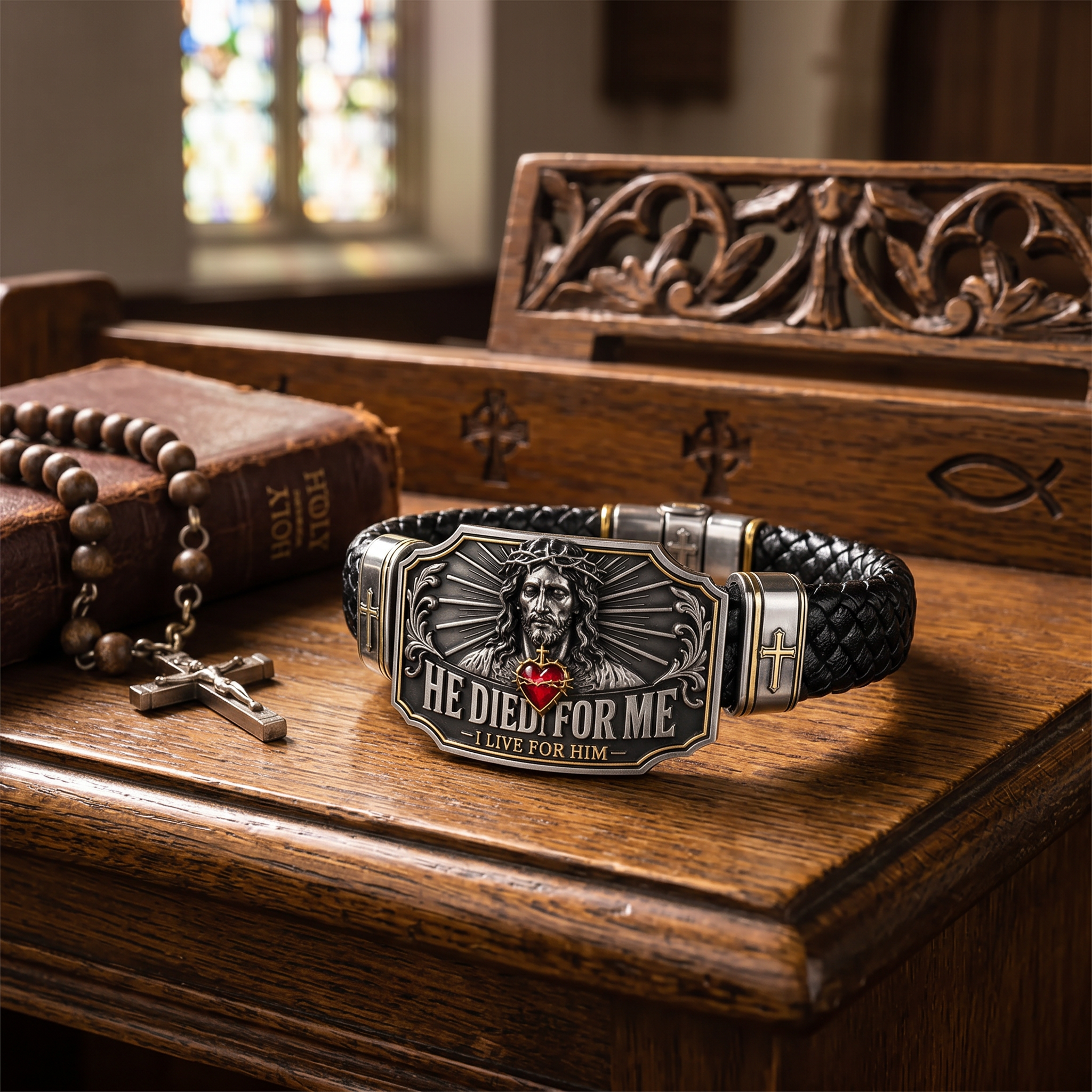 I Live for Him He Died for Me Christian Cross Braided Bracelet Gift Box Set